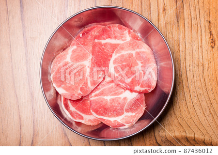 Korean traditional style fresh pork beef belly BBQ 87436012