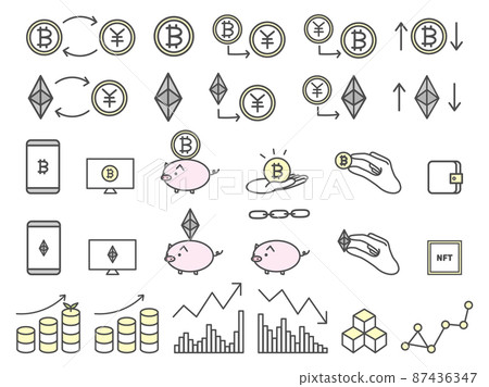 Cryptocurrency 圖標集、比特幣和以太坊 Cryptocurrency 圖標集、比特幣和以太坊 87436347