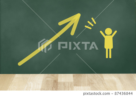 A picture of a person who is happy to raise the level written on the blackboard A picture of a person who is happy to raise the level written on the blackboard 87436844