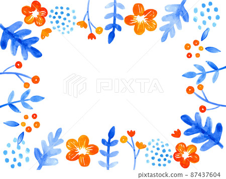 藍色和橙色白色背景花框 藍色和橙色白色背景花框 87437604