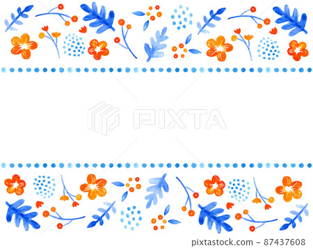 藍色和橙色白色背景花框 藍色和橙色白色背景花框 87437608