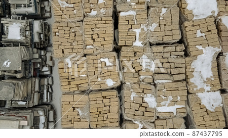 Snow covered landscaping bricks during wintertime Snow covered landscaping bricks during wintertime 87437795