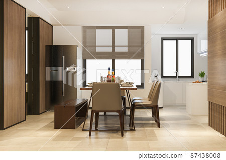 3d rendering dining room and kitchen with luxury decor 87438008
