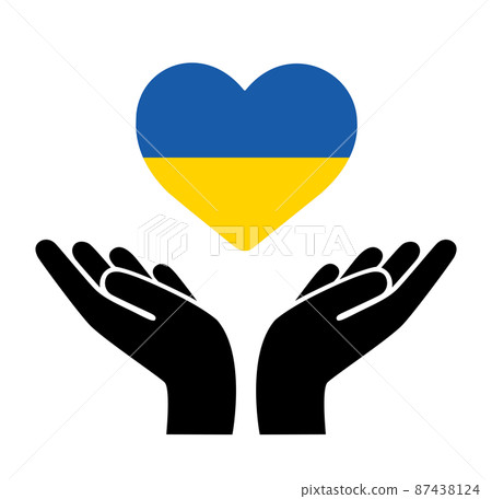 hands holding Ukraine flag in heart shape vector illustration 87438124