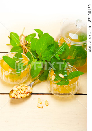 Arab traditional mint and pine nuts tea Arab traditional mint and pine nuts tea 87438176