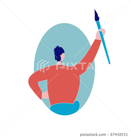 A young man draws with a large brush from window 87438551