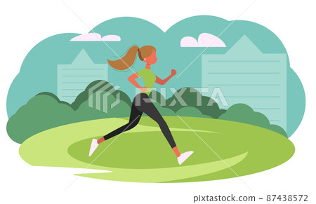 Girl Running around in Park. Healthy Lifestyle. Girl Running around in Park. Healthy Lifestyle. 87438572