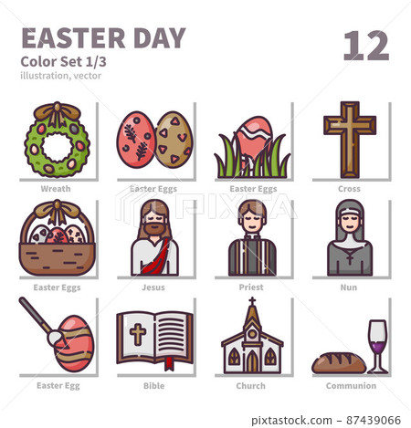 Easter Day icons set, Color, vector and illustration set 1 Easter Day icons set, Color, vector and illustration set 1 87439066