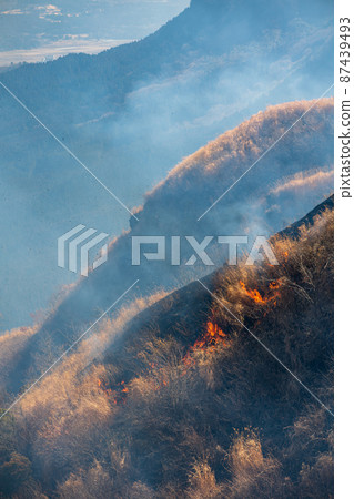春天風景阿蘇野火風景 87439493