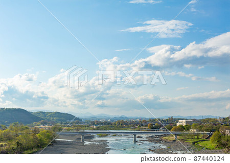 [日本]福生市，多摩川上的一座橋，藍天白雲 87440124