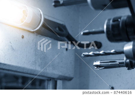 The indexable tool in the tooling magazine of machining center. 87440616