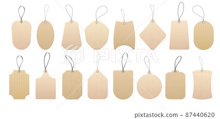 Realistic labels. Product price tags, empty white and craft paper discount coupons. Vector set illustration design tags on white background Realistic labels. Product price tags, empty white and craft paper discount coupons. Vector set illustration design tags on white background 87440620