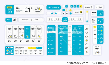 Weather forecast . Web and mobile application graphic user interface kit with weather icons. Vector set illustrations meteorological forecast image 87440624