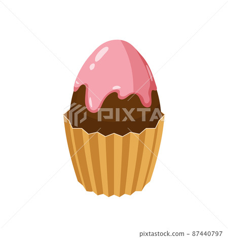 Easter cupcake with decorated chocolate egg, muffin. Sweet food, dessert 87440797