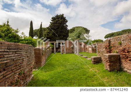 Ruins of Ostia Antica, ancient Roman archaeological site close to Rome, Italy 87441240