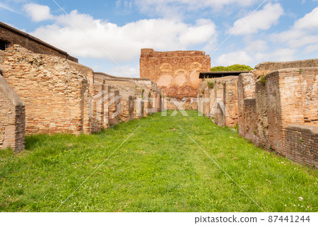 Ruins of Ostia Antica, ancient Roman archaeological site close to Rome, Italy 87441244