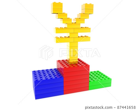 Golden Japanese yen symbol of toy bricks Golden Japanese yen symbol of toy bricks 87441658
