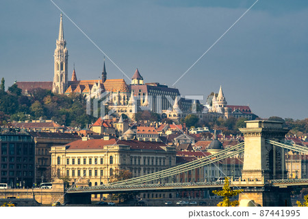 Szechenyi Chain Bridge and Buda Castle in Budapest, Hungary Szechenyi Chain Bridge and Buda Castle in Budapest, Hungary 87441995