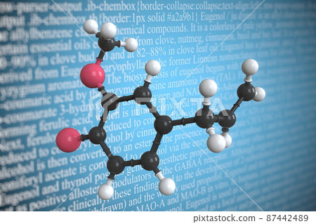Eugenol scientific molecular model, 3D rendering Eugenol scientific molecular model, 3D rendering 87442489
