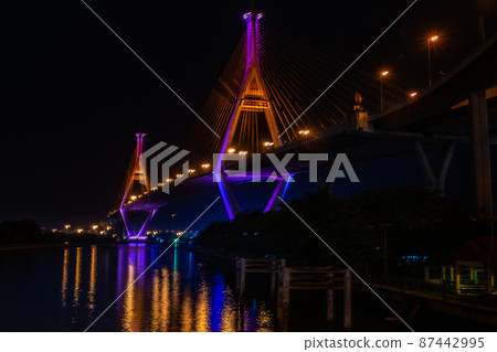 Night Scene Bhumibol Bridge, Bangkok, Thailand 87442995