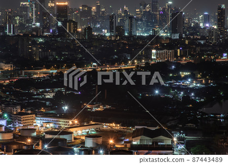 Bangkok cityscape. Bangkok downtown at night view in the business district, Beautiful twilight give the city a modern style. 87443489