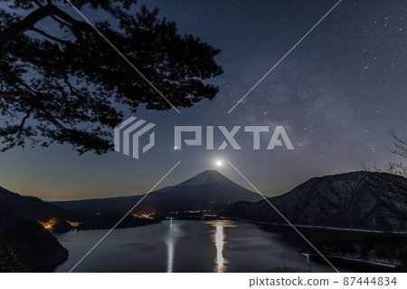 從本栖湖中倉峠觀景點、窄月、銀河、富士山 87444834
