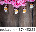 Floral Easter wooden planks background. 87445283