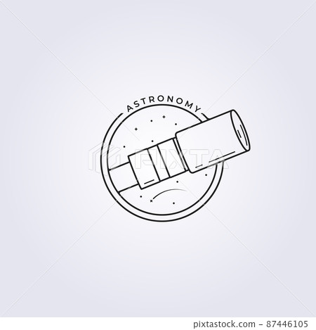 line art telescope logo in circle badge, sky and stars vector illustration design 87446105