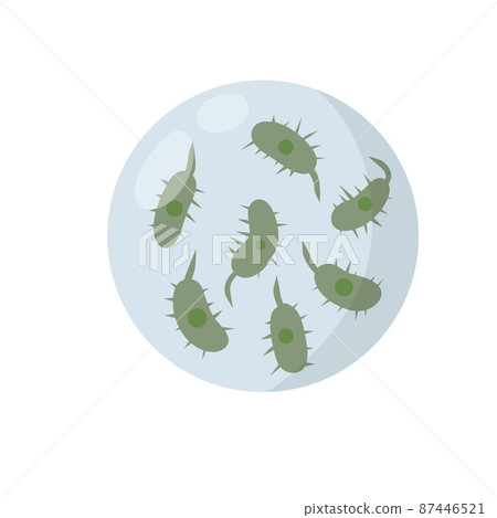 Virus in microscope. Element of medicine and bacteria. 87446521