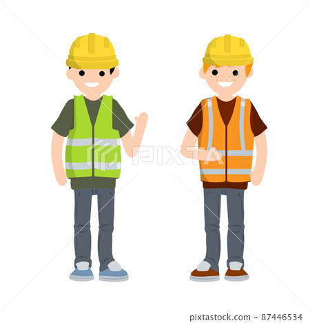 Construction work. Clothing and tools worker. Cartoon flat illustration. Construction work. Clothing and tools worker. Cartoon flat illustration. 87446534