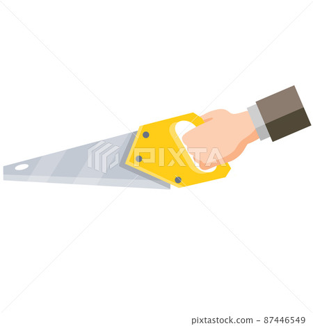 Saw. Construction Woodcutter tools in hand. Flat cartoon icon Saw. Construction Woodcutter tools in hand. Flat cartoon icon 87446549
