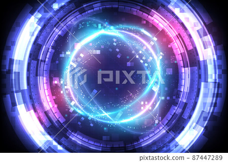 Time machine Glowing HUD circle. Abstract technology background. Power energy of speed element. Luminous sci-fi. Spinning neon lights cosmic. Futuristic swirl universe trail effect. Teleport gate 87447289