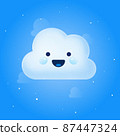 Vector illustration of cute blue cloud character in the starry sky. Kawaii style smiling cartoon for kids and baby showers 87447324