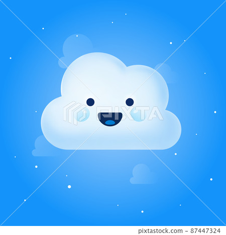 Vector illustration of cute blue cloud character in the starry sky. Kawaii style smiling cartoon for kids and baby showers Vector illustration of cute blue cloud character in the starry sky. Kawaii style smiling cartoon for kids and baby showers 87447324