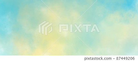 Pastel blue and yellow abstract cloudy sky watercolor background texture with soft spring colors 87449206