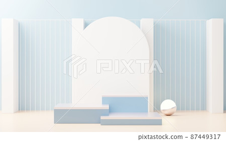 3d render abstract display podium platform for  product presentation and advertising. Minimal scene backdrop with clean design. Vacant pedestal for mock up. Empty stage with pastel color for cosmetic. 87449317