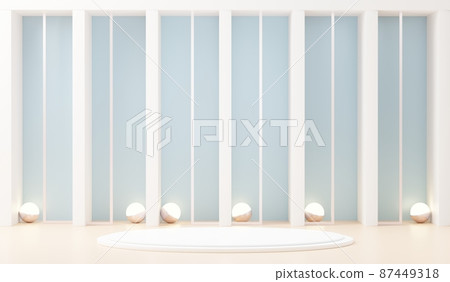 3d render abstract display podium platform for  product presentation and advertising. Minimal scene backdrop with clean design. Vacant pedestal for mock up. Empty stage with pastel color for cosmetic. 87449318