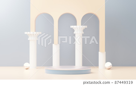 3d render abstract display podium platform for  product presentation and advertising. Minimal scene backdrop with clean design. Vacant pedestal for mock up. Empty stage with pastel color for cosmetic. 87449319