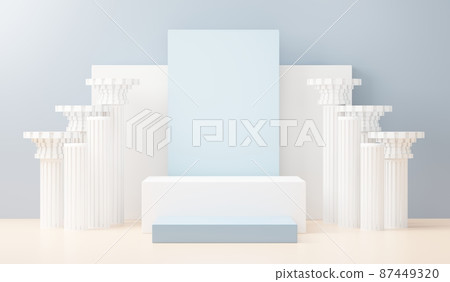 3d render abstract display podium platform for  product presentation and advertising. Minimal scene backdrop with clean design. Vacant pedestal for mock up. Empty stage with pastel color for cosmetic. 87449320