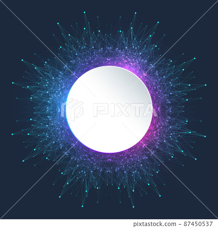 Blockchain transfer satellite future communications banner template. Abstract technology cloud world. Global network fintech concept vector background. Digital blockchain communications 87450537