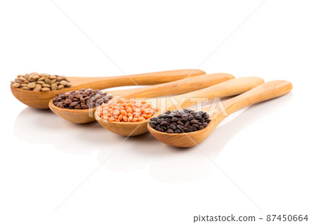lentils in spoon isolated lentils in spoon isolated 87450664