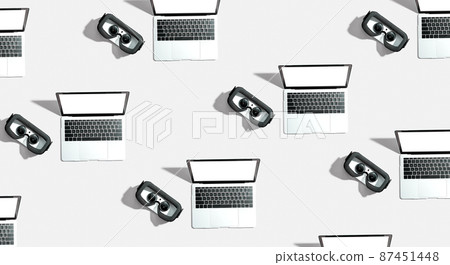 Tech gear theme with vr headset and a laptop 87451448