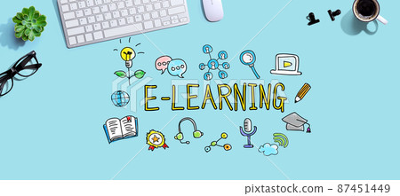 E-Learning theme with a computer keyboard 87451449