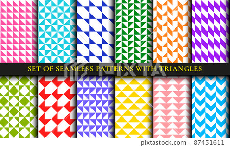 Abstract colorful triangles patterns backgrounds. Geometric seamless triangular textures set 87451611