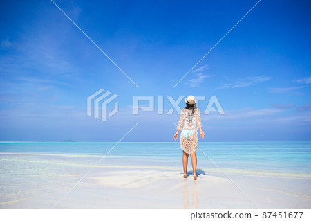 Young fashion woman in dress on the beach Young fashion woman in dress on the beach 87451677