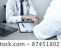 Image of doctor holding patient's hand to encourage, talking with patient cheering and support, healthcare and medical assistant 87451802