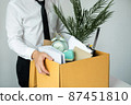 Business man employee stressful resignation from job while picking up personal belongings into brown cardboard 87451810