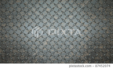 heavy metal background diamond plate nonskid steel rust and scratch texture 3D illustration 87452074