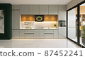 Modern wood and lacquer kitchen cabinet with green wall 3d rendering 87452241