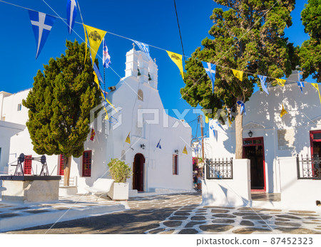 The island of Mykonos, Greece. Streets and traditional architecture. The island of Mykonos, Greece. Streets and traditional architecture. 87452323